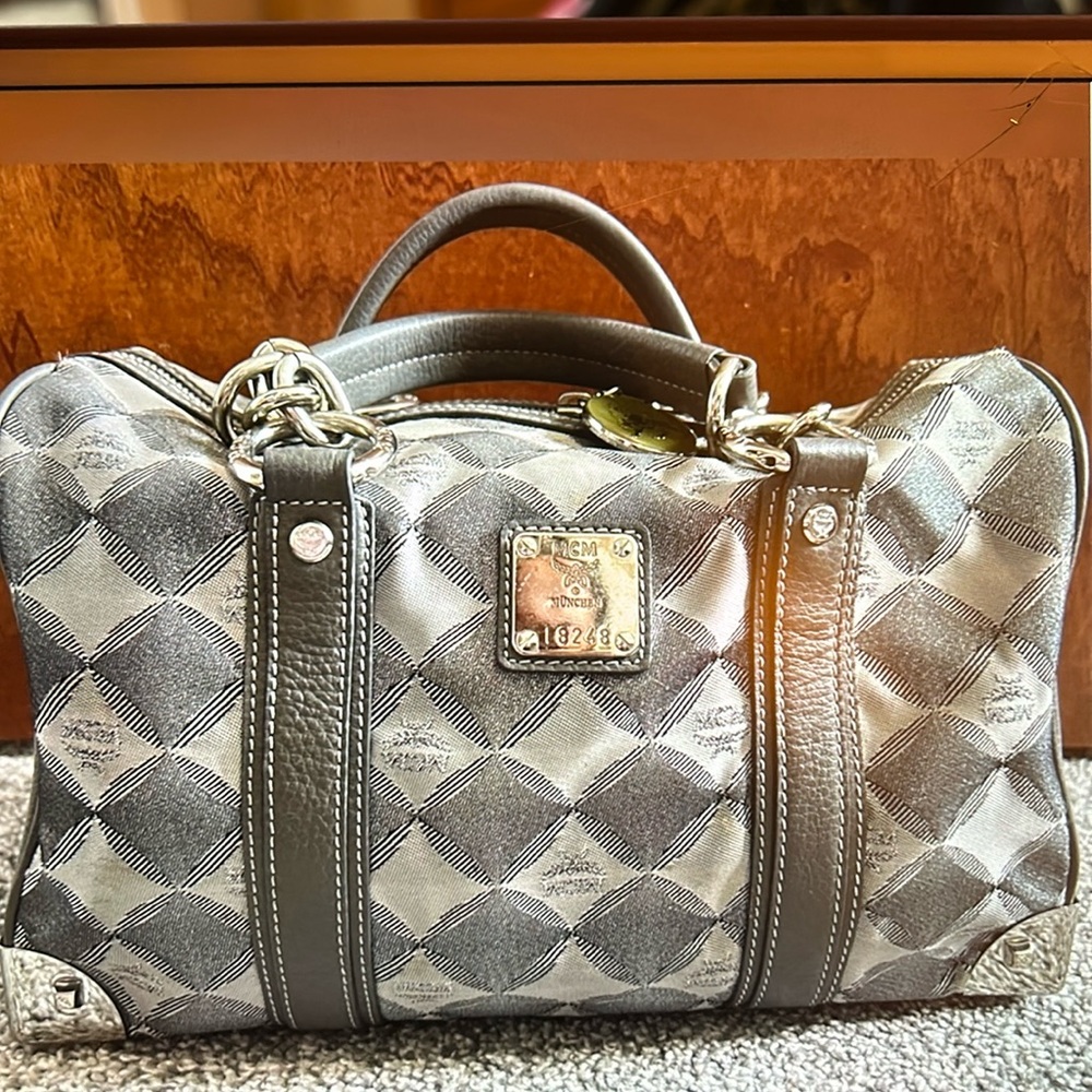 MCM Gray and Silver Metallic Hand bag